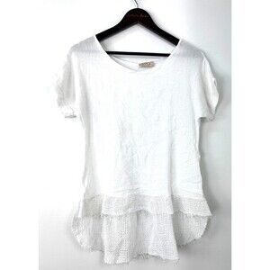 Sofia Made In Italy Women Linen Blend Tunic Top Asymmetrical Gauzy White Sz M